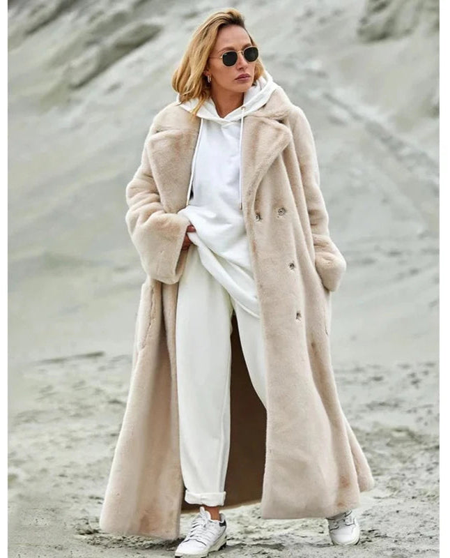 2025 Autumn and Winter Thick Long Suit Collar Imitation Mink Fur Coat Furry Integrated Faux Fur Windbreaker for Women
