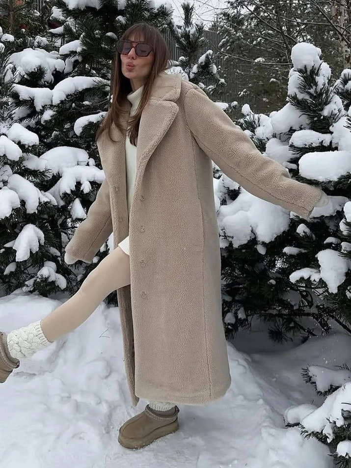 Women Long Coat Turn Down Collar Full Sleeve Thick Warm Y2k Streetwear Elegant Jackets Open Stith Autumn Winter 2025