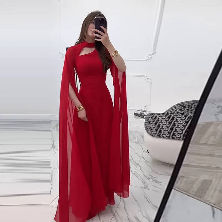 Summer Women's Clothing O-neck Long Sleeve Party Dress Elegant Solid Color Robe Dress Fashion High Waist Slim Evening Dress