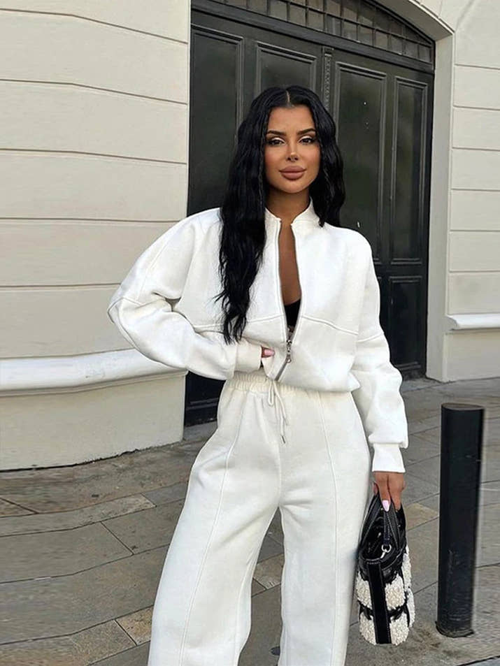 Tracksuit Suits Women's Sportswear 2-piece Retro Zipper Bomber Jacket Sweatshirt High-waisted Women's Loose Velvet Pants Suit