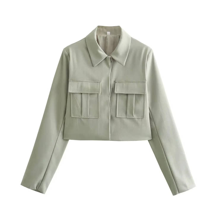 TRAFZA 2025 Fall Winter Women Clothes Green Fashion Streetwear Going Out Outfits Turn-down Collar Jackets Straight Basic Pants
