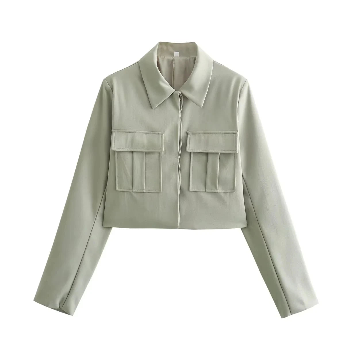 TRAFZA 2025 Fall Winter Women Clothes Green Fashion Streetwear Going Out Outfits Turn-down Collar Jackets Straight Basic Pants