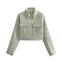 TRAFZA 2025 Fall Winter Women Clothes Green Fashion Streetwear Going Out Outfits Turn-down Collar Jackets Straight Basic Pants