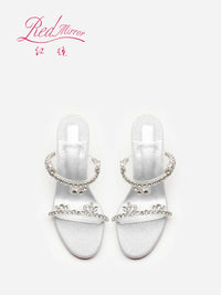 Transparent flat strap sandals for women's summer wear, 2025 new silver rhinestone fairy style queen girl slim heel sandals