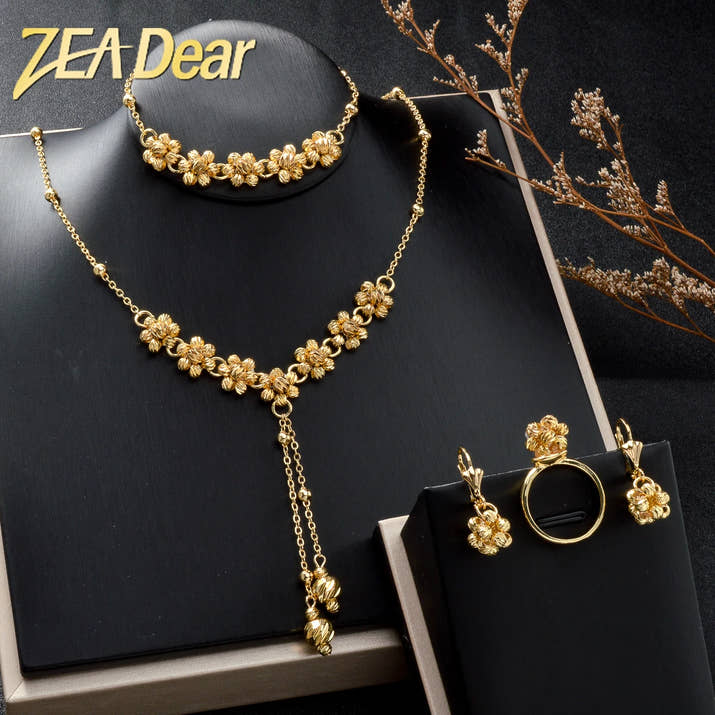 Diana baby Fashion jewelry Dubai 14k Gold Plated Ball Wedding Bride jewelry Sets For Women Necklace Pendant Flower Bracelets