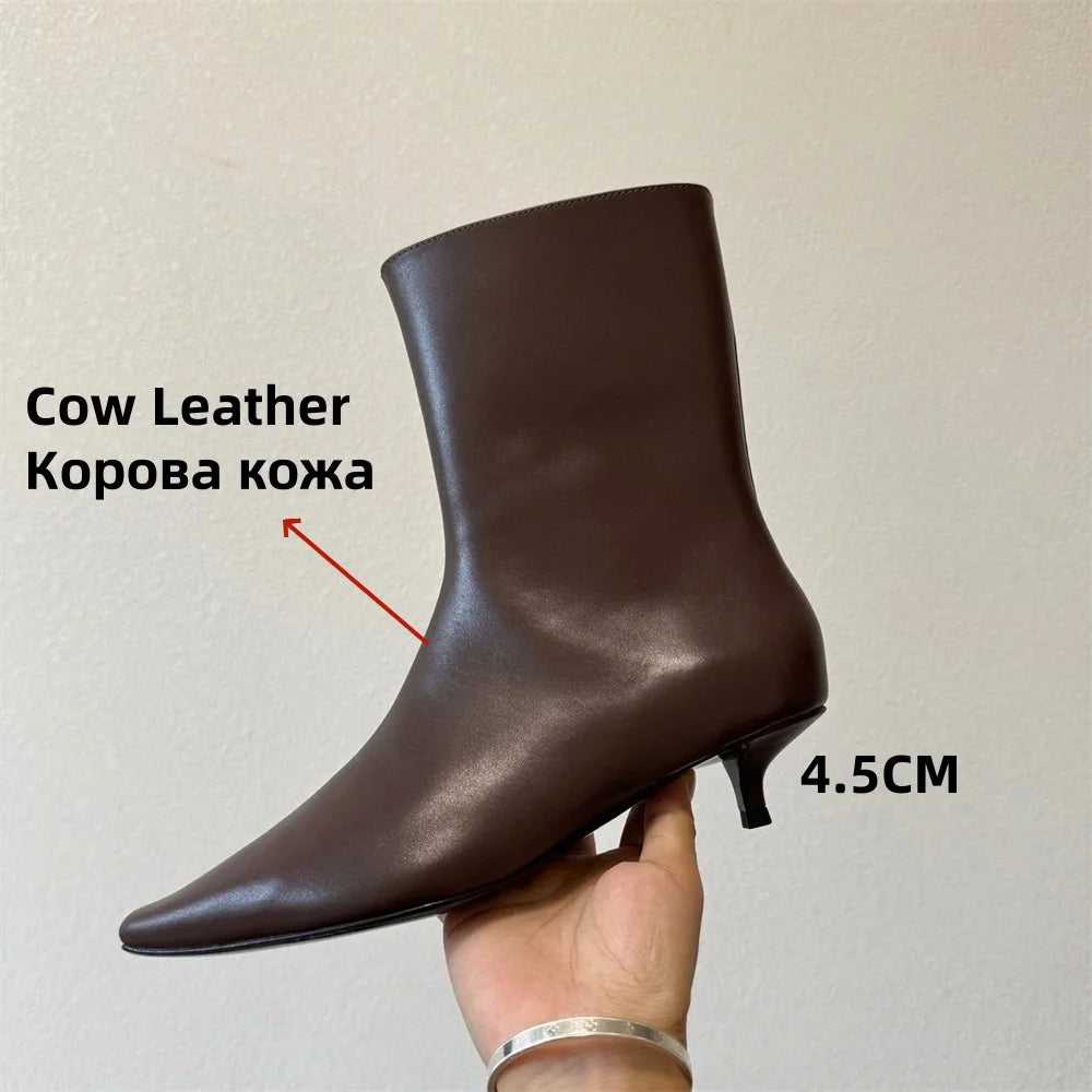 FEDONAS 2025 New Genuine Leather Ankle Boots For Women Kitten High Heels Pumps Leather Elegant Fashion Street Short Boots Shoes
