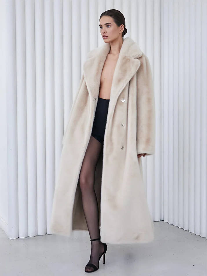 2025 Autumn and Winter Thick Long Suit Collar Imitation Mink Fur Coat Furry Integrated Faux Fur Windbreaker for Women