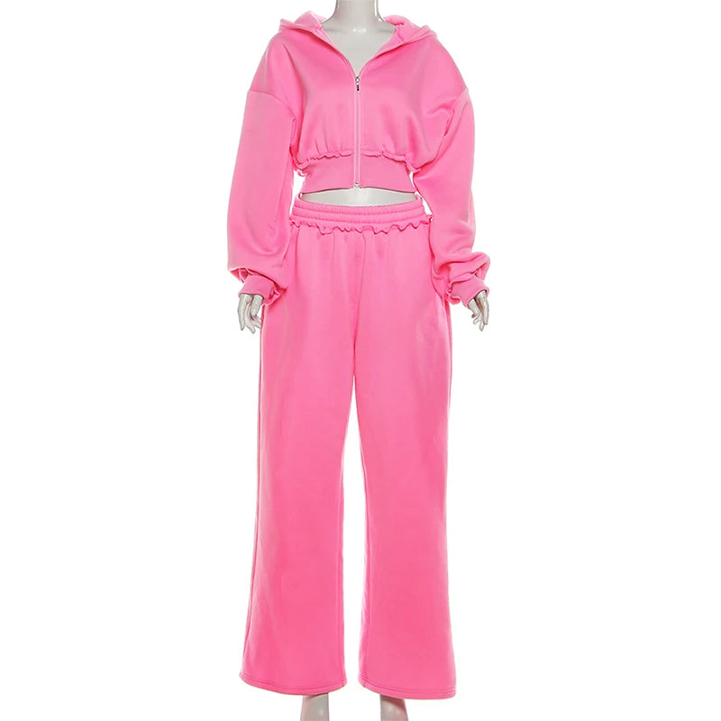 Autumn Women's Tracksuit with Zipper and Trousers Gary Casual Two Piece Set Women Casual Yellow Pant Sports Suit with A Hood