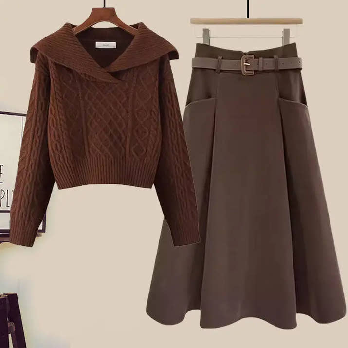 Big Size Women's Autumn Suit New Style Sweater Skirt Two-piece Set Regular Fit Vestidos De Dos Piezas Mujer Elegantes