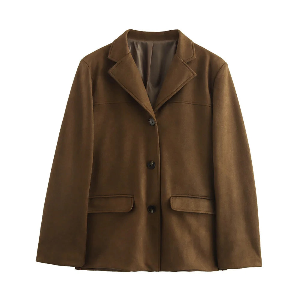 HXAO Women's Jacket Old money Jackets Brown Leather Suede Jacket Coat Vintage Demi-season Jacket Autumn Winter New in Outerwears