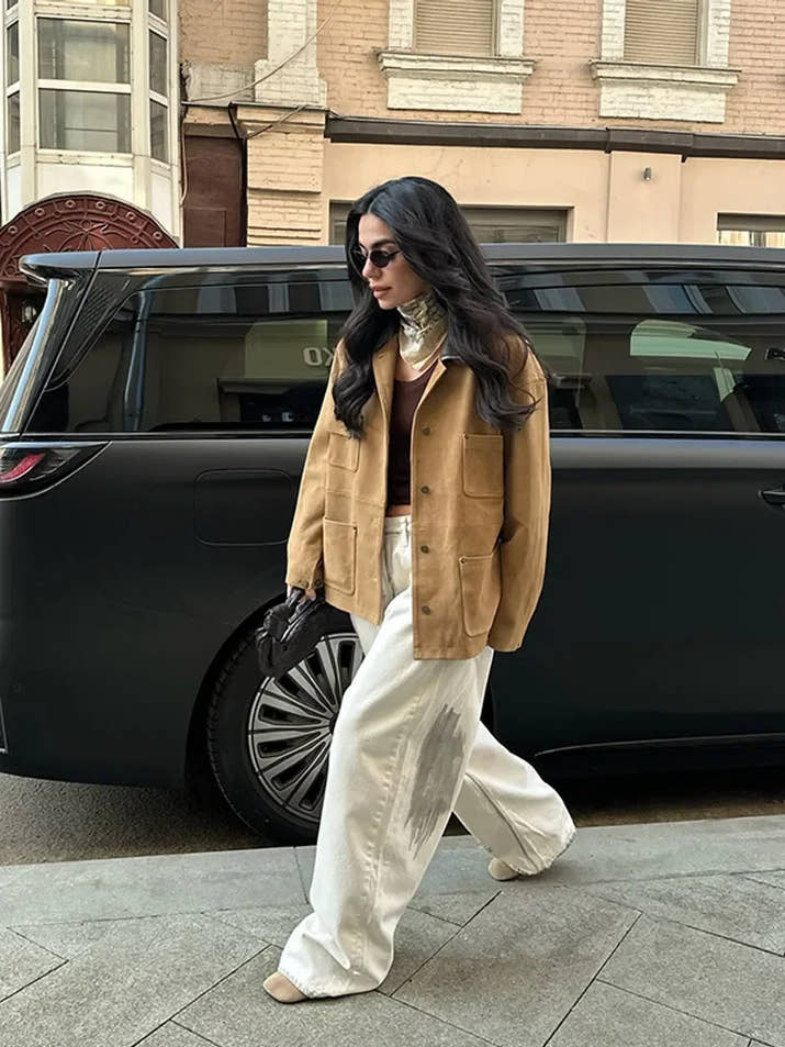 Single Breasted Pocket Khaki Suede Coats Women Fashion Full Sleeve Lapel Loose Jacket 2025 Lady New Daily Commuting Outerwears