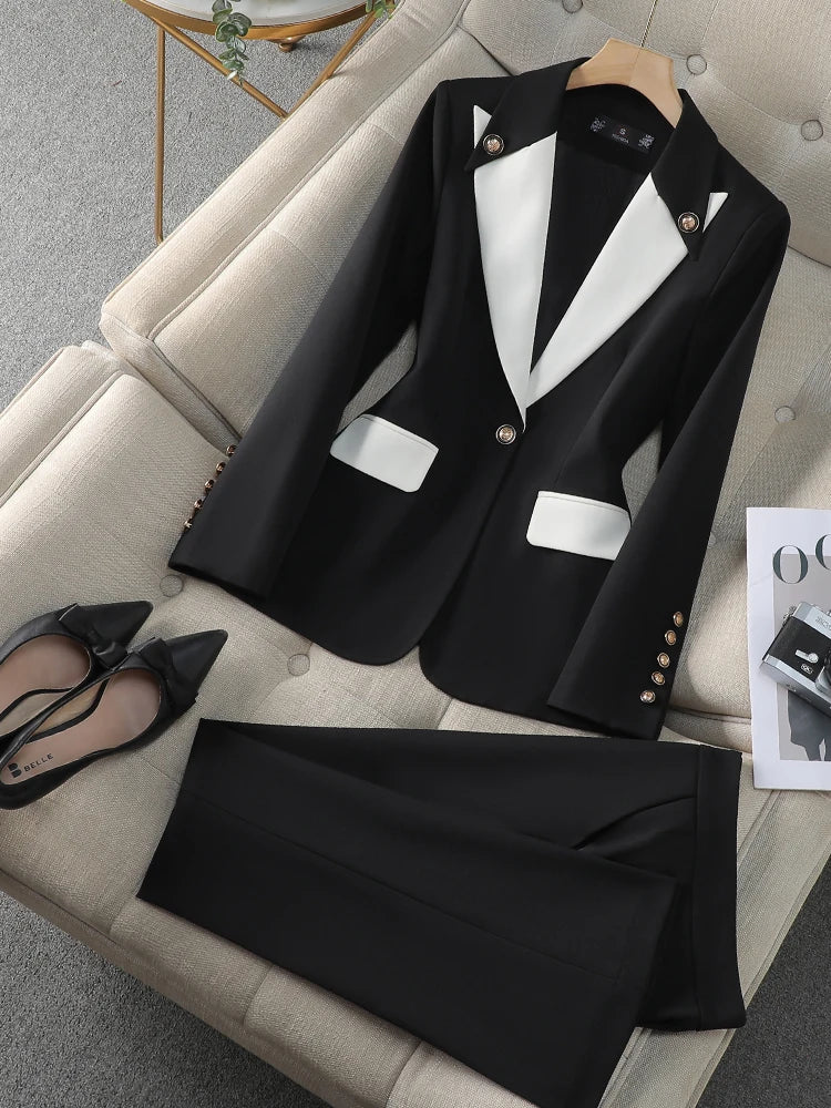 Fashion Red Black Beige Women Pant Suit 2 Piece Set Office Ladies Female Business Work Wear Formal Blazer Jacket And Trouser