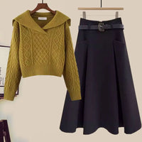 Big Size Women's Autumn Suit New Style Sweater Skirt Two-piece Set Regular Fit Vestidos De Dos Piezas Mujer Elegantes