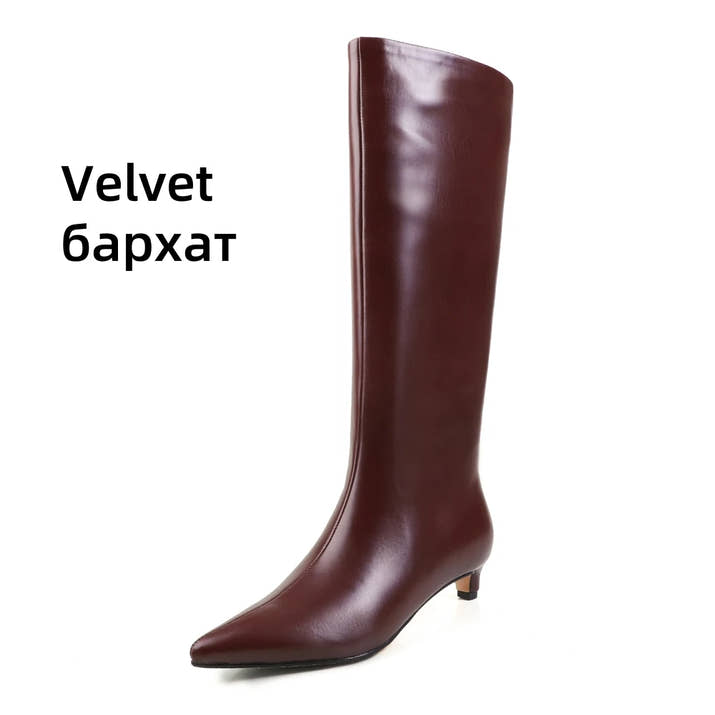 FEDONA Women Knee High Boots Cow Leather Kitten High Heels Long Warm Autumn Winter Knight Boots Female High Pointed Toe Boots