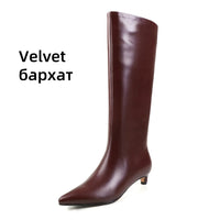 FEDONA Women Knee High Boots Cow Leather Kitten High Heels Long Warm Autumn Winter Knight Boots Female High Pointed Toe Boots