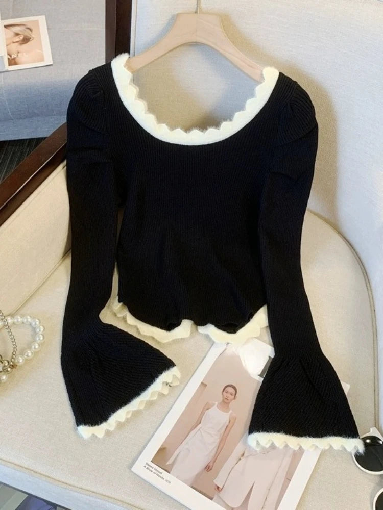 Y2K Temperament Women Cardigan Tops 2025 Ropa Mujer Pull Femme  Knitted Tunic Sweater Coat Ruffles Chic Sweet Sueter
