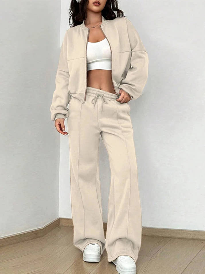 Tracksuit Suits Women's Sportswear 2-piece Retro Zipper Bomber Jacket Sweatshirt High-waisted Women's Loose Velvet Pants Suit