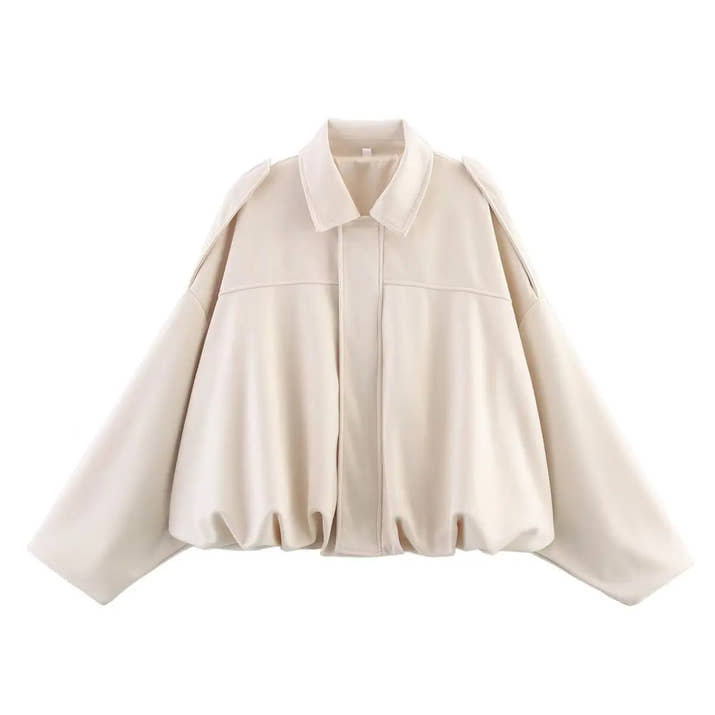 ETJ 2025   new women's suede texture effect Loose version of fashion lapel shoulder bomber jacket