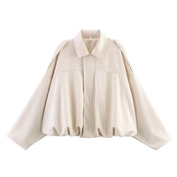 ETJ 2025   new women's suede texture effect Loose version of fashion lapel shoulder bomber jacket