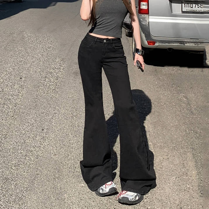 KSTUN 2025 New Low Waist Boot Cut Jeans For Women Fashion Stretch Denim Flared Pants Black Casual Female Bell Bottom Trousers