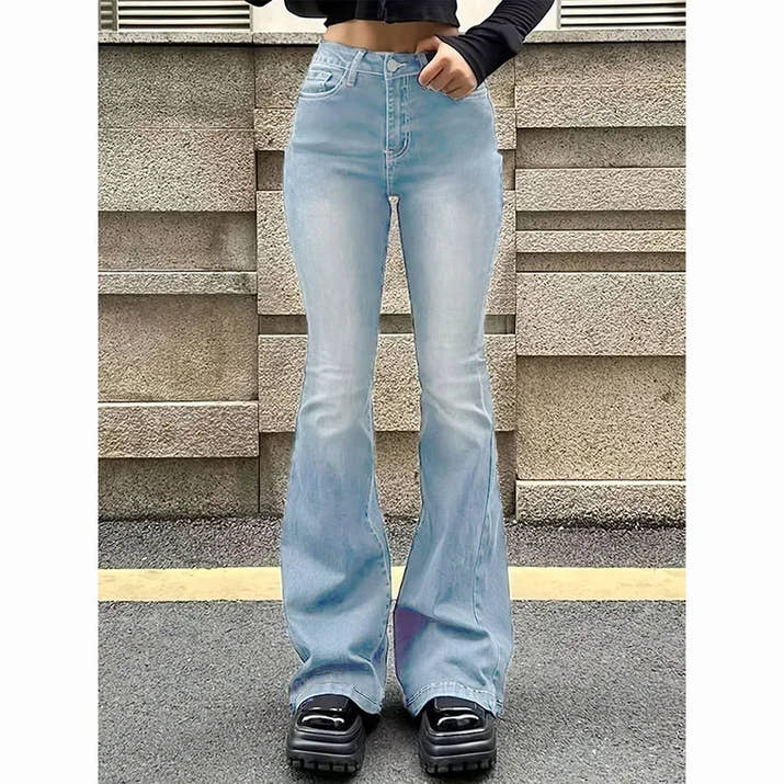 2025 Lady Vintage High Waist Flared Jeans Girls Stretchy Bootcut Denim Pants Women Slimming Thin Bell Bottoms Casual Trousers