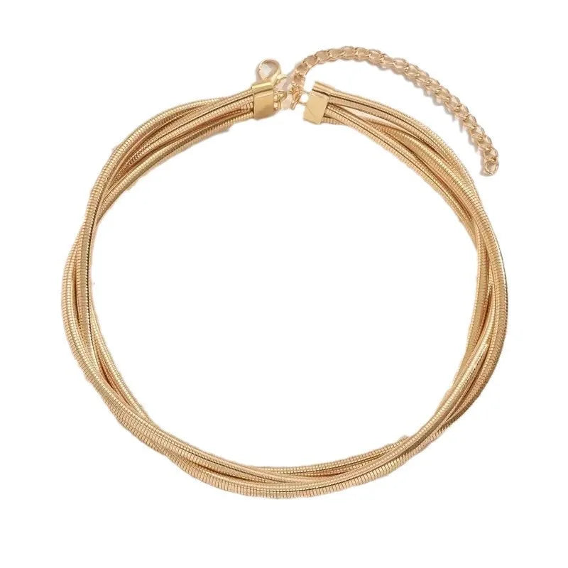New Punk Style Gold Color Multilayer Wrap Necklace for Women Fashion Simple Design, Trendy Holiday Party Jewelry Accessory