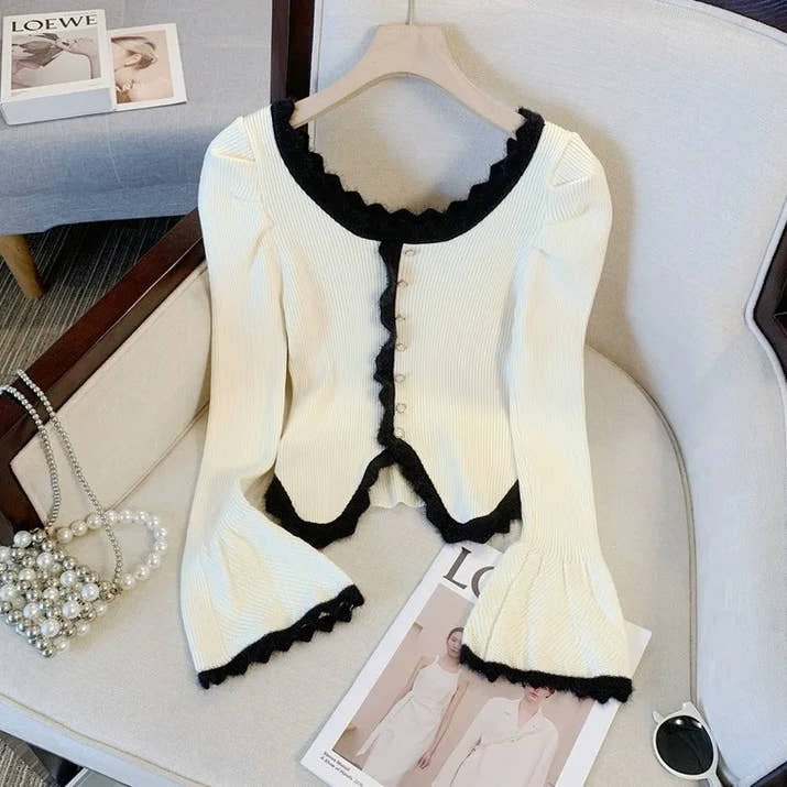 Y2K Temperament Women Cardigan Tops 2025 Ropa Mujer Pull Femme  Knitted Tunic Sweater Coat Ruffles Chic Sweet Sueter