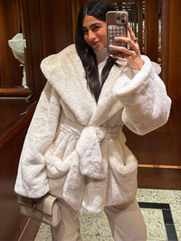 Hooded Lace Up Faux Fur Coats Women Luxury Long Sleeve Slim Solid Autumn Winter Coat New Bomber Jacket Fashion Ladies Outerwears