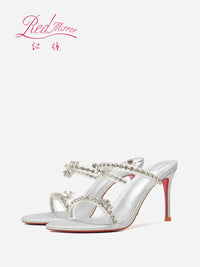 Transparent flat strap sandals for women's summer wear, 2025 new silver rhinestone fairy style queen girl slim heel sandals