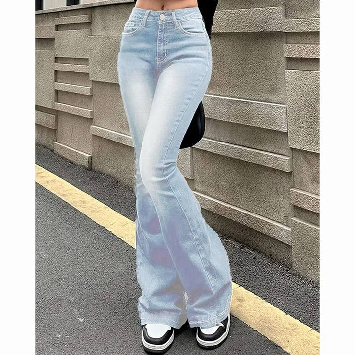 2025 Lady Vintage High Waist Flared Jeans Girls Stretchy Bootcut Denim Pants Women Slimming Thin Bell Bottoms Casual Trousers