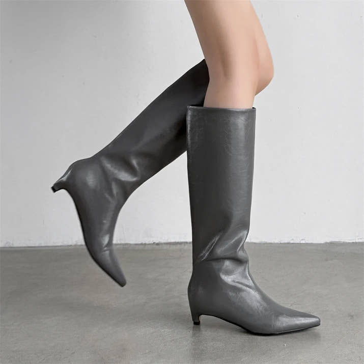 FEDONA Women Knee High Boots Cow Leather Kitten High Heels Long Warm Autumn Winter Knight Boots Female High Pointed Toe Boots