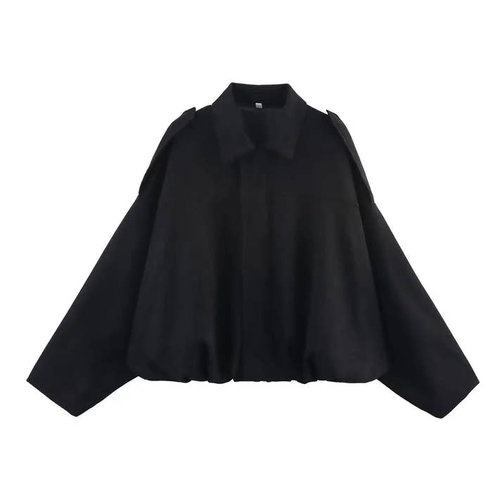 ETJ 2025   new women's suede texture effect Loose version of fashion lapel shoulder bomber jacket