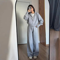 Two Piece Set Women Knitted Tracksuits Elegant Zipper Long Sleeve Sweater+High Waist Cotton Pants 2025 Fall Winter Clothes