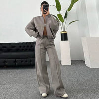 Tracksuit Suits Women's Sportswear 2-piece Retro Zipper Bomber Jacket Sweatshirt High-waisted Women's Loose Velvet Pants Suit