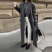 Office Women's Woolen Long Coat Turn-down Collar Long Sleeve Single Button Mid-length Outerwear 2025 Autumn New Lady Overcoats