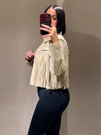 Designer Tassel Beading Jacket Women Vintage Turn-down Collar Long Sleeve Zipper High Street Coats 2025 Fashion Ladies Outerwear