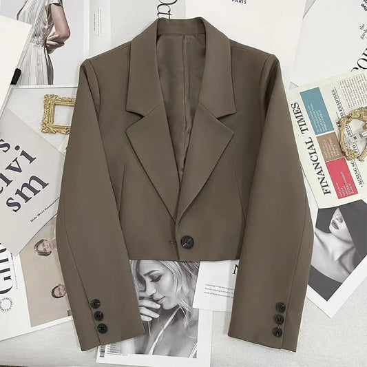 Autumn Winter Fashion Women's Blazer Korean Style Office Cropped Blazers Spring Women All-Match Street Long Sleeve Suit Jacket