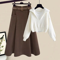 Oversized Women's Autumn Set New Fashion Slim and Versatile Strap Sweater Half Skirt Three Piece Set Fashion