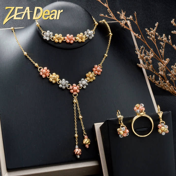 Diana baby Fashion jewelry Dubai 14k Gold Plated Ball Wedding Bride jewelry Sets For Women Necklace Pendant Flower Bracelets