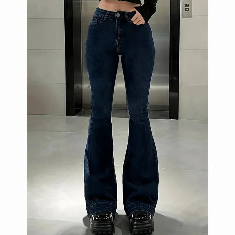 2025 Lady Vintage High Waist Flared Jeans Girls Stretchy Bootcut Denim Pants Women Slimming Thin Bell Bottoms Casual Trousers