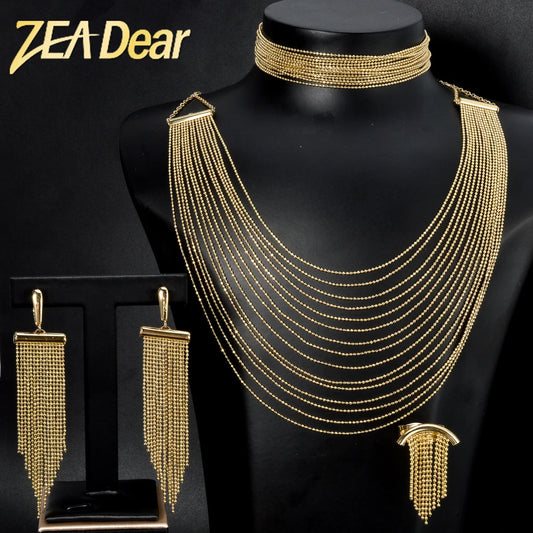 Diana baby Fashion jewelry 18k Gold Plated Tassels Earring Necklace Bracelet Wedding Bride Jewellery Sets For Women Luxury Gift
