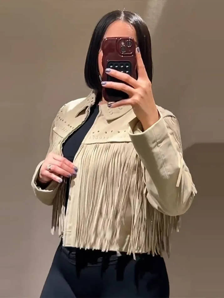 Designer Tassel Beading Jacket Women Vintage Turn-down Collar Long Sleeve Zipper High Street Coats 2025 Fashion Ladies Outerwear