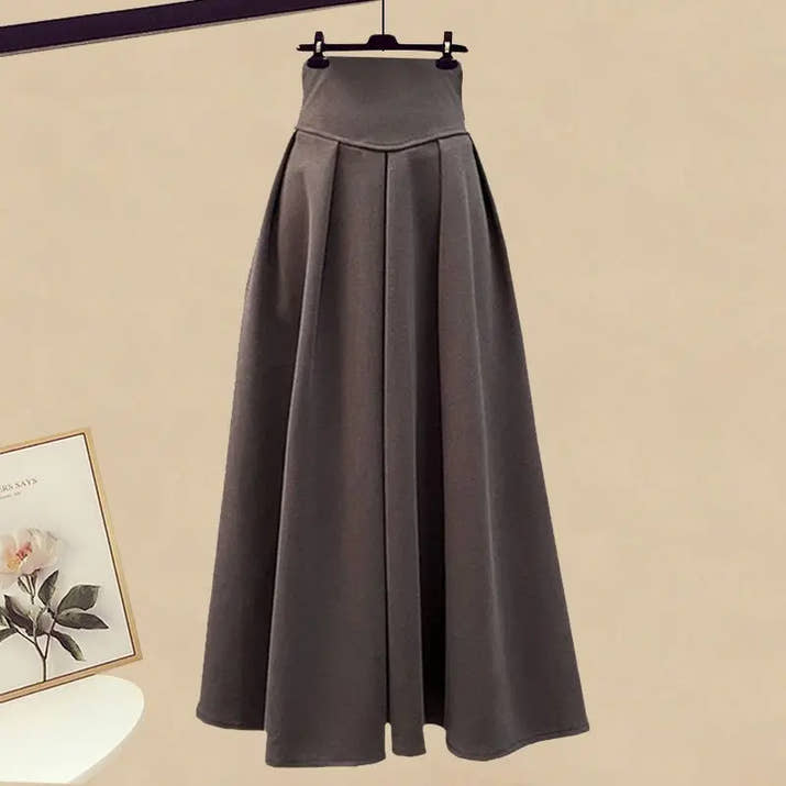 Women Spring Autumn Two Pieces Sets Korean Long Sleeve Pullover Knitted Sweater And Pleated skirt Long Suit