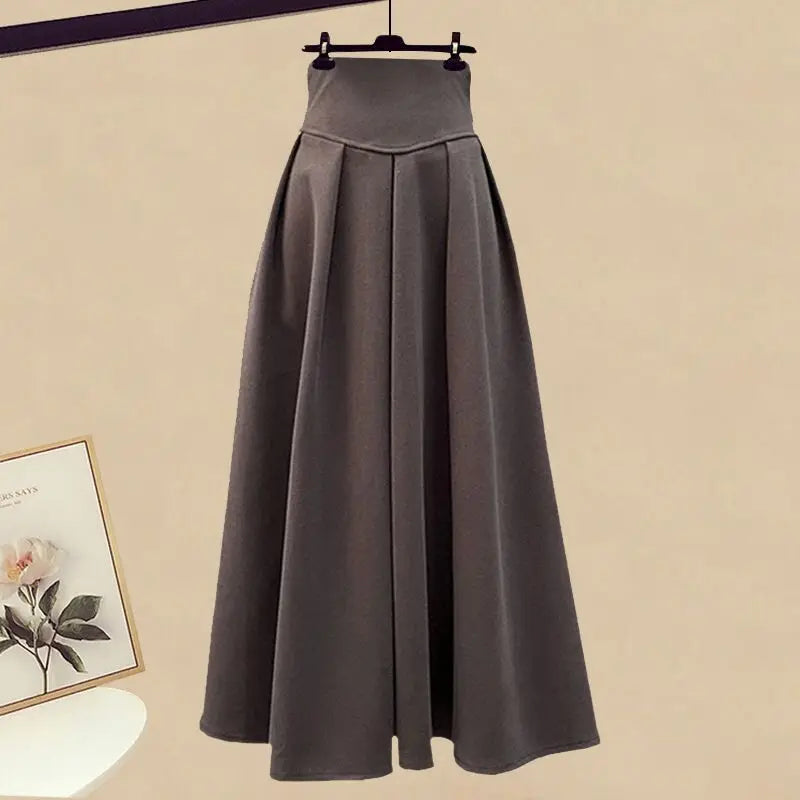 Women Spring Autumn Two Pieces Sets Korean Long Sleeve Pullover Knitted Sweater And Pleated skirt Long Suit