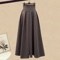 Women Spring Autumn Two Pieces Sets Korean Long Sleeve Pullover Knitted Sweater And Pleated skirt Long Suit
