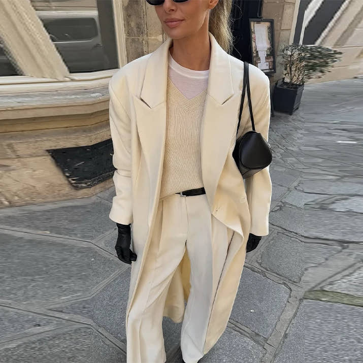Office Women's Woolen Long Coat Turn-down Collar Long Sleeve Single Button Mid-length Outerwear 2025 Autumn New Lady Overcoats