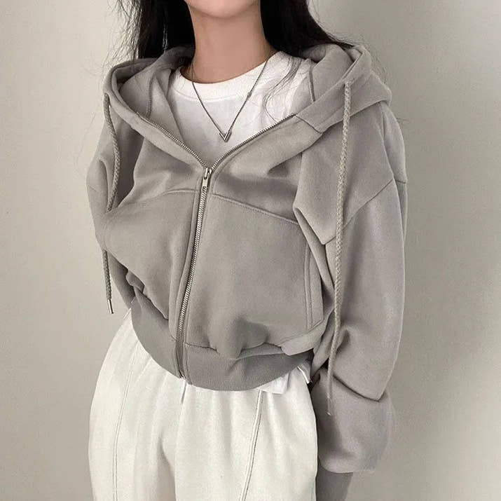 Fashionable Autumn and Winter Zipper Hooded Sweatshirt with Fleece Short Style Slim Fit and Warm Women's Hooded Sweatshirt Jacke