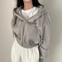 Fashionable Autumn and Winter Zipper Hooded Sweatshirt with Fleece Short Style Slim Fit and Warm Women's Hooded Sweatshirt Jacke
