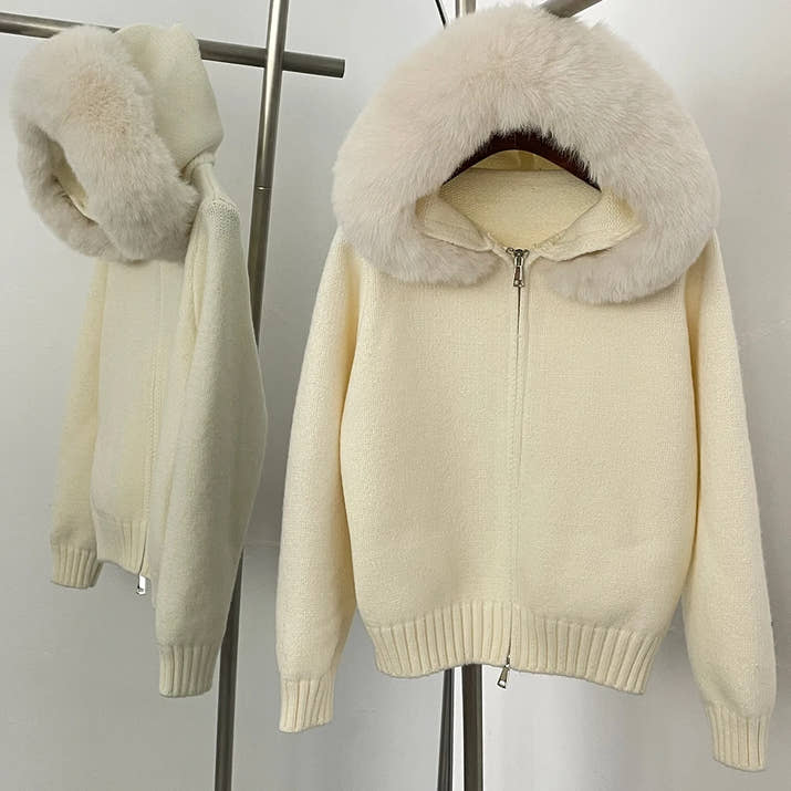 OFTBUY Hooded Oversized Cardigan Women 2025 Autumn Faux Fur Sweater Female Solid Fake Fur Knitting Coat Fashion Loose Knitwear