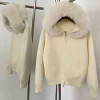 OFTBUY Hooded Oversized Cardigan Women 2025 Autumn Faux Fur Sweater Female Solid Fake Fur Knitting Coat Fashion Loose Knitwear